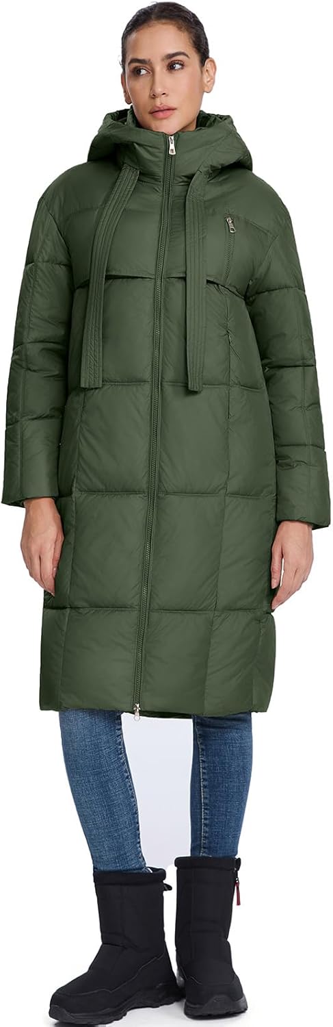 ALSOGO Women's Long Puffer Coat Thickened Hooded Quilted Padded Jacket Warm Winter Down Parka with Zipper Pockets - Image 2