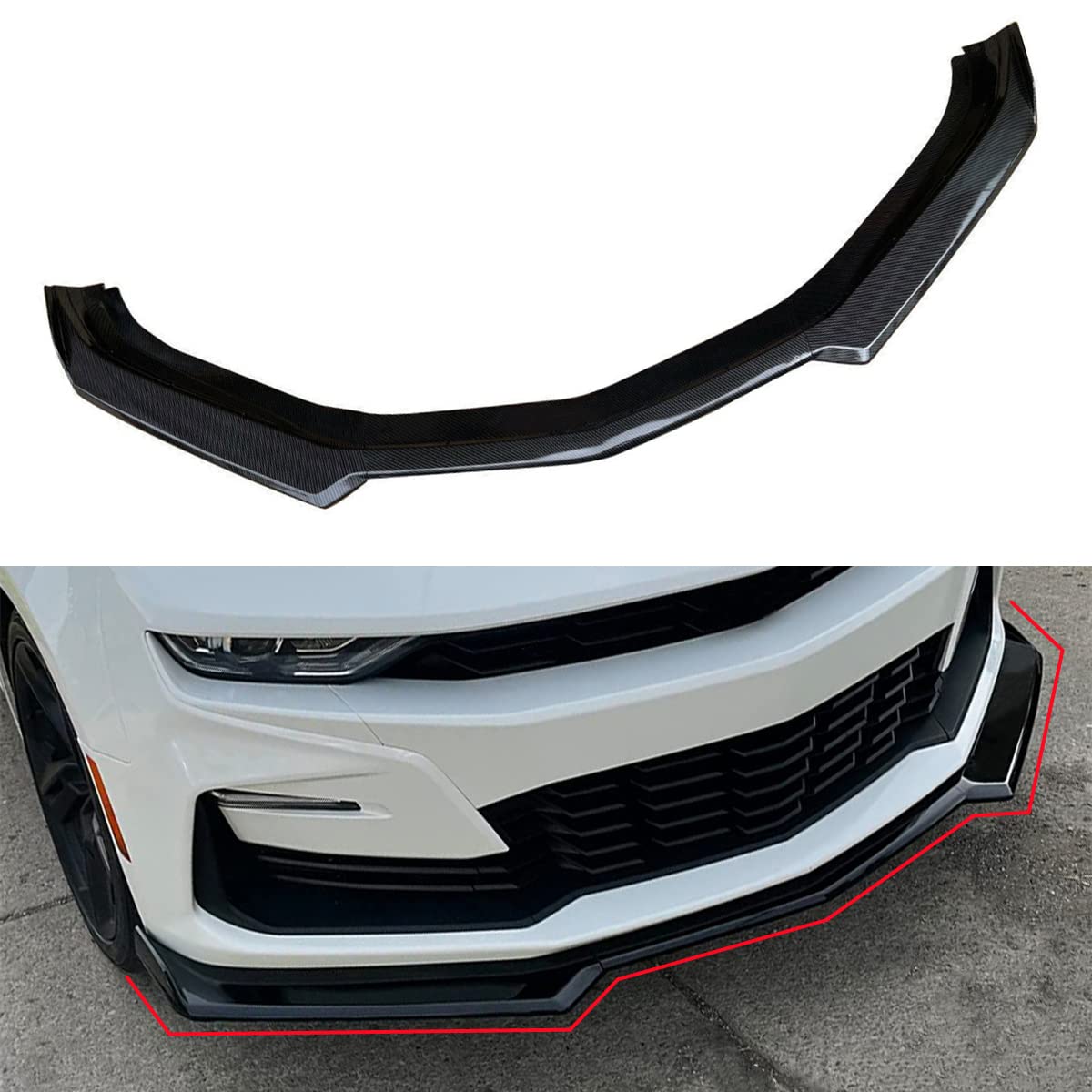 Arkdeffon 3PCS Front Bumper Lip Spoiler Bumper Lip Diffuser Splitter Compatible with Chevy Camaro SS 2016-2021 LS LT RS 2019-2021 3PCS (Carbon Fiber Look)