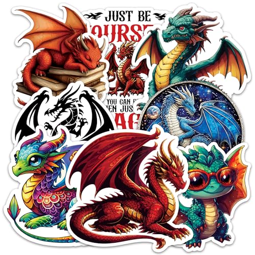 Image of Dragon Sticker 8 Pcs (Large Size) Vinyl Stickers Laptop Waterproof Decal for Car Bumper Water Bottle Notebook Phone Window Funny Party Birthday Decorations - Size 4 Inches