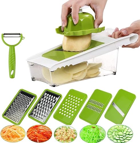 Cortador de mandolina para cortar papas y verduras, cortador de papas y verduras, cortador de frutas y verduras, contenedor de alimentos, soporte de