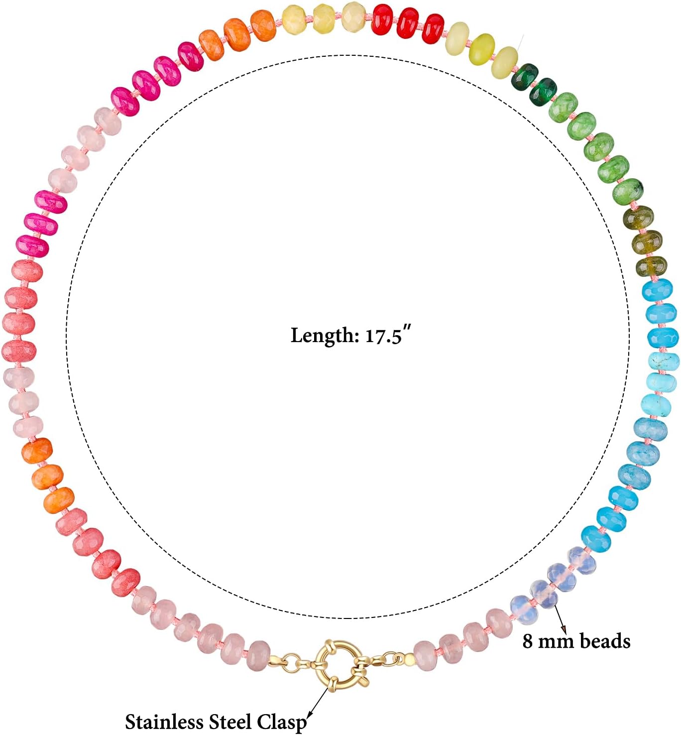 LALAPPLE Colorful Beaded Gemstone Necklace for Women, Boho Rainbow Bead Choker with Natural Stone Crystal Beads, Handmade Summer Beach Necklace Jewelry - Image 6