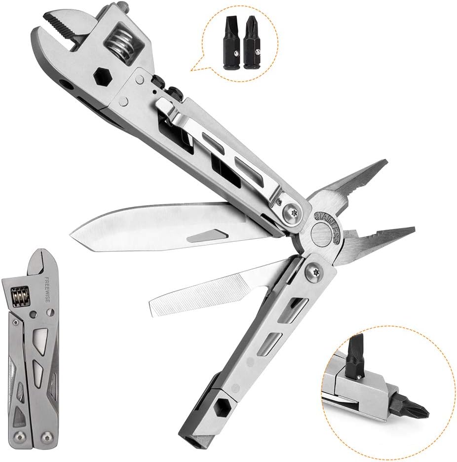 All-Purpose 10-in-1 Function Multi-tool with Belt Clip | Adjustable Wrench, Pliers, Screwdriver, Knife | Portable, Folding Outdoor Survival Tool for Camping, Fishing, Hiking, Hunting, Home and Car