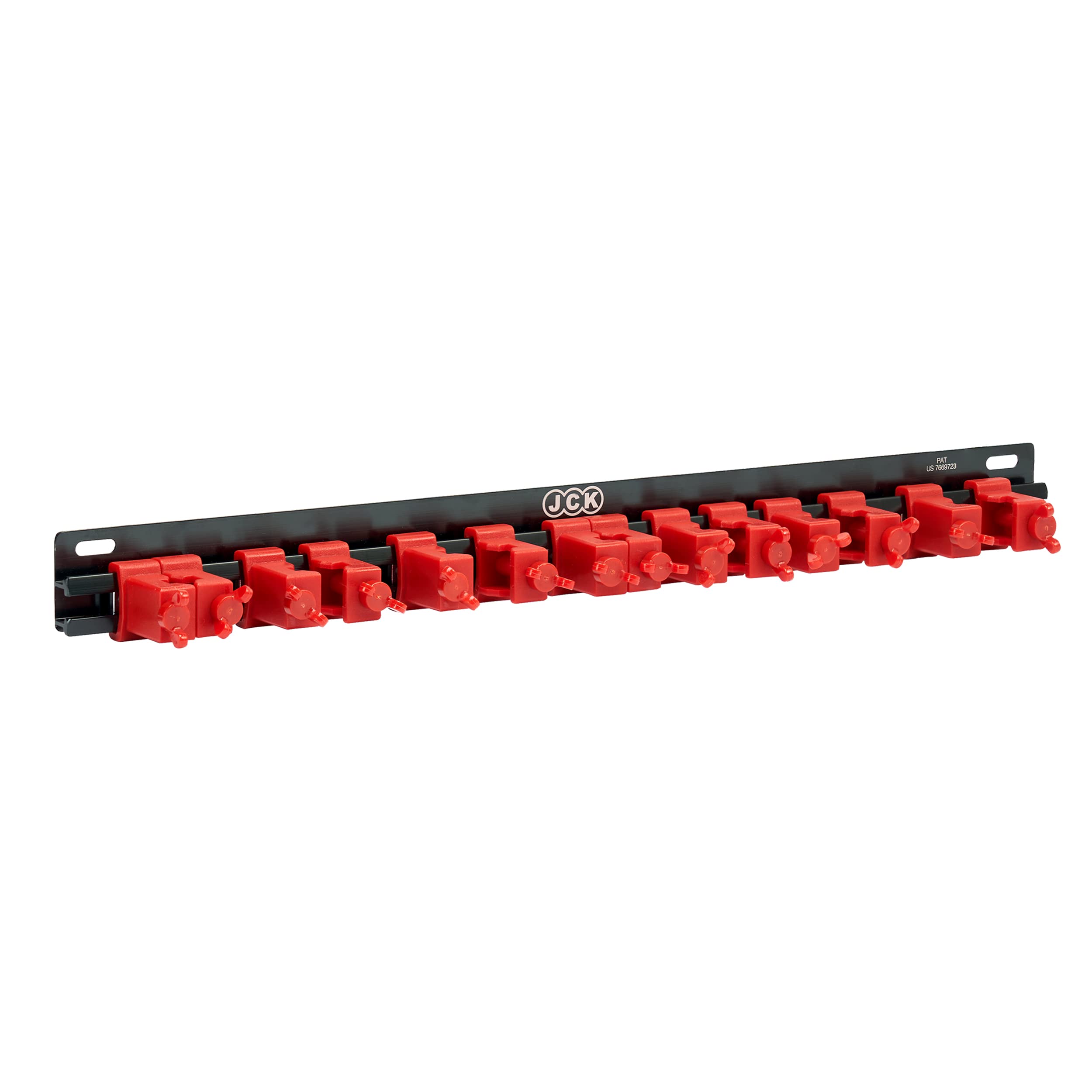 JCK Aluminum Multi-Purpose Tool Organizer Red Clips, Black Aluminum Rack Organize Various Tools, Screwdrivers, Hammer, Rachets Secure Clip Toolbox Socket Storage