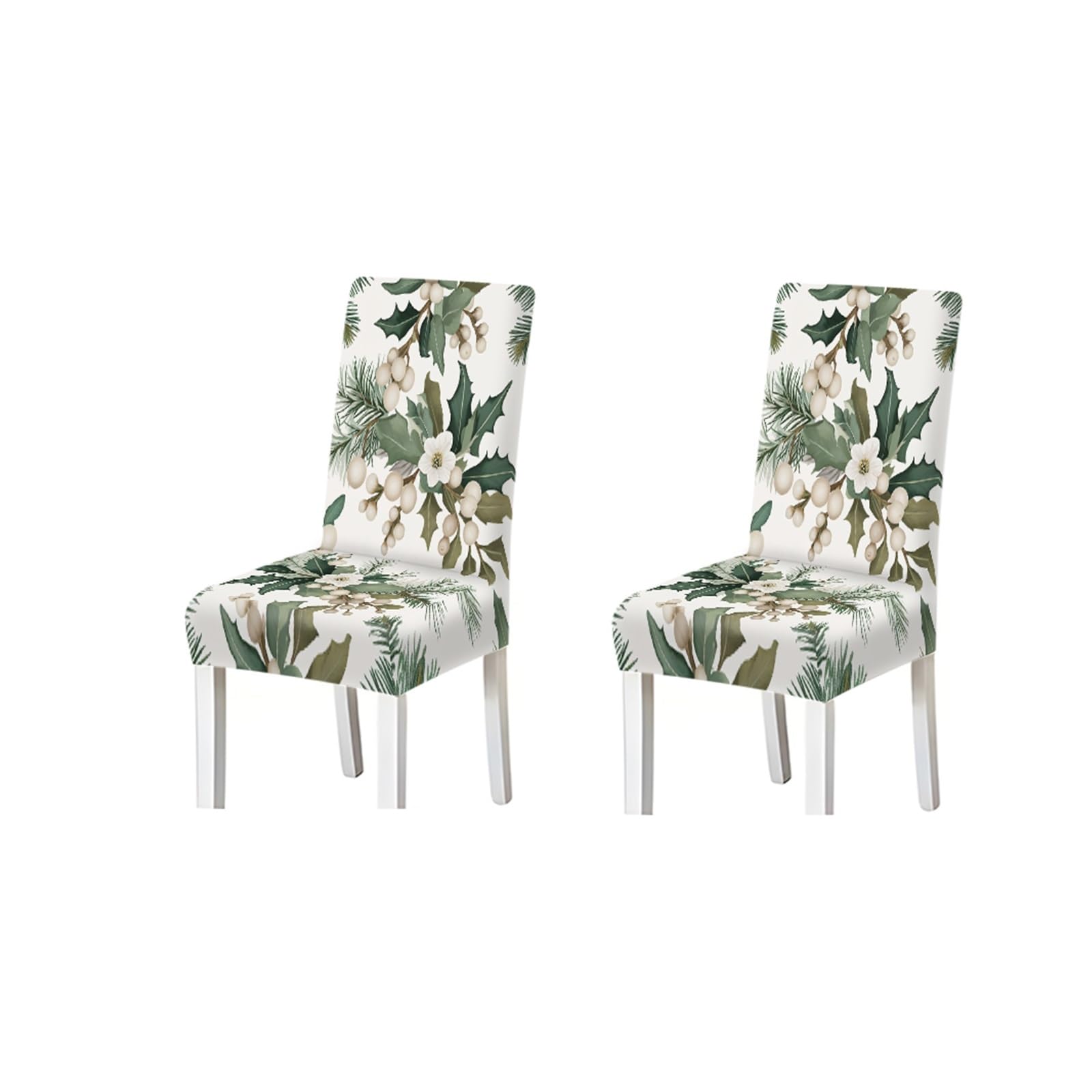 KXUAUV Winter Mistletoe Holly Berry Botanical Print Stretch Dining Chair Covers, For Home Kitchen Dining Room Party, 2/4/6 PCS Seat Protectors for Restaurant Hotel Party(2PCS Chair cover)