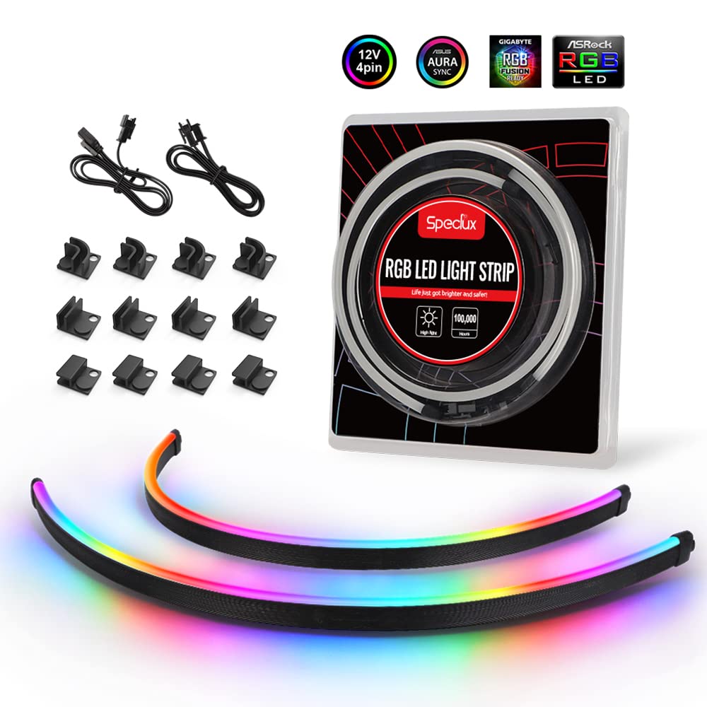 Neon Digital LED-Strip Combo-Set PC-LED-Streifen 400mm 5-V-3-Pin-Aura-SYNC, Gigabyte-Fusion, Mit 12 Starken Magnethalterungen (Packung mit 2)