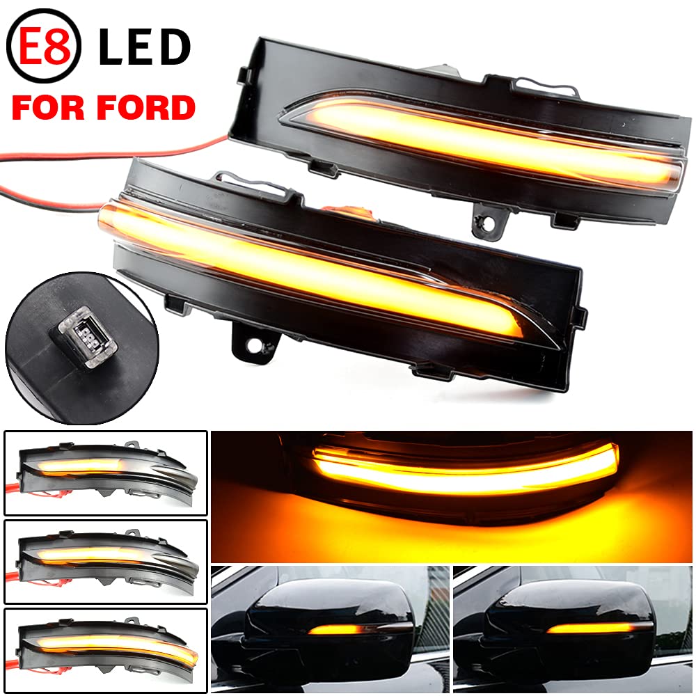 QKLsudua 2pcs Dynamic Sequential Blink Compatible with Fo-rd Edge 2015 2016 2017 2018 2019 LED Side Mirror Turn Signal Light Assembly