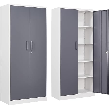 Mlezan 71 Metal Storage Cabinet: 2 Doors,4 Adjustable Shelves, Locking Storage.BLack Steel Cabinet for Home,Office,Garage or School Use,Easy Assembly