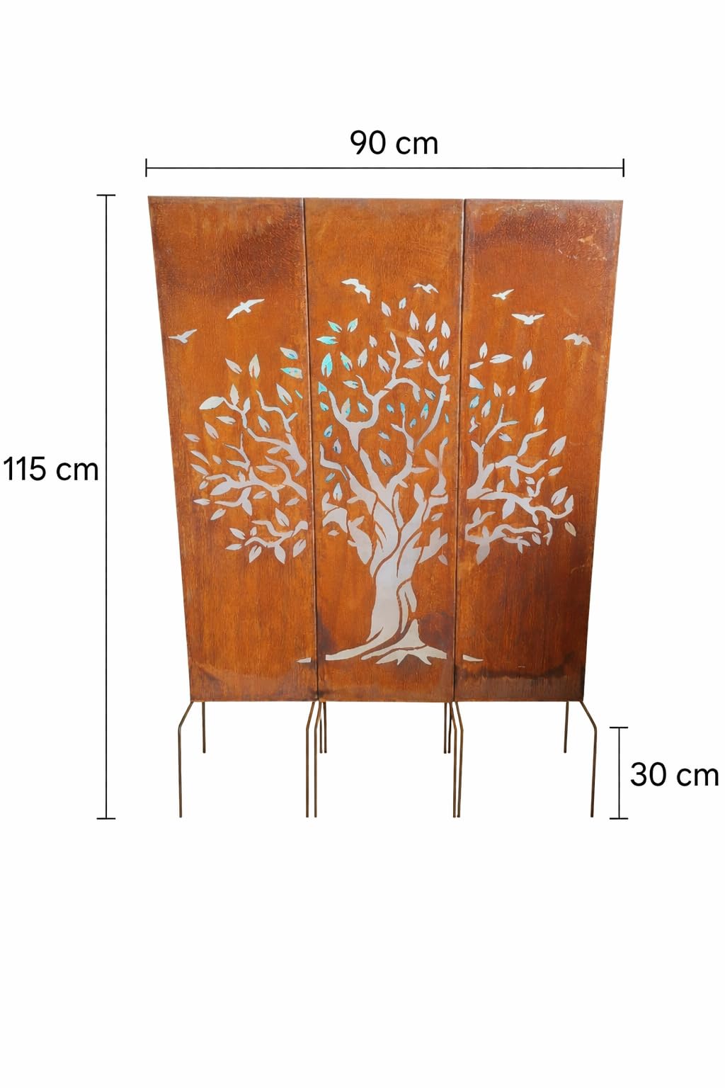 Sichtschutz-Tafeln Edelrost, 3-teilig, Gartendekoration aus Eisen, Gartendeko Schild Tafel 115cm höhe x 90cm Breite, Paravent zum Stecken Gartenschild Gartenstecker Wetterfest Rost Metall Zaun