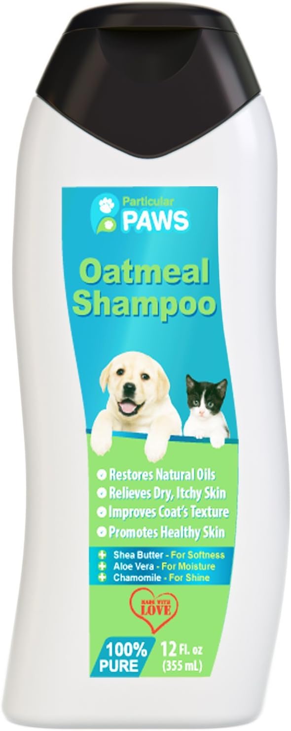 Particular Paws Oatmeal Shampoo for Dogs and Cats with Shea Butter, Aloe Vera, Chamomile - 17 Fl.OZ