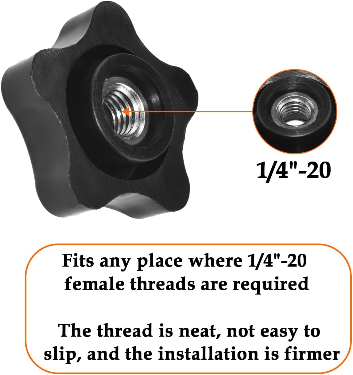 1/4"-20 Inch Female 6-Star Shape Hand Clamping Knob Nylon Hexagon