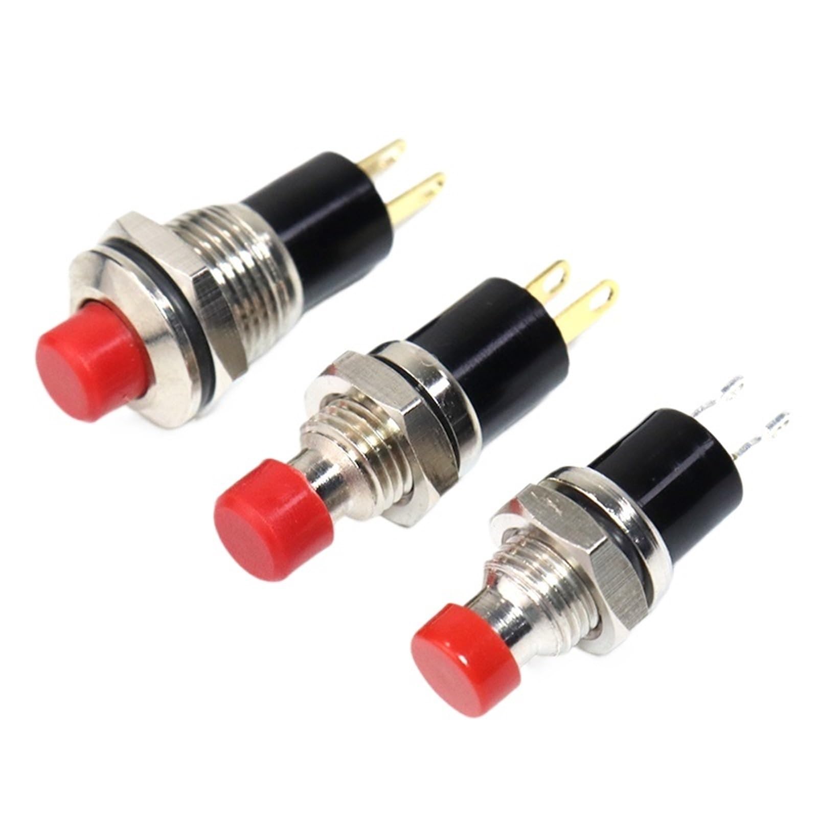 Lote de 5 miniinterruptores pulsadores momentáneos 7 mm y 10 con enclavamiento, color rojo, microinterruptor pequeño encendido apagado, 2 pines, 3 A/125 V, 1 A/250(7mm 1nc Momentary)