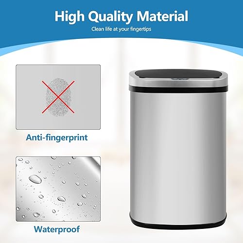 Miniatura 4 de Sensor de movimiento 13 galones 50 litros acero inoxidable delgado cubo de basura plateado ovalado a prueba de huellas dactilares interruptor de