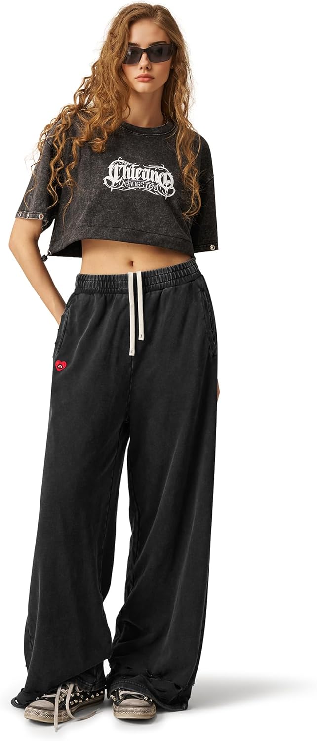 Aelfric Eden Distressed Baggy Sweatpants Streetwear Barrel Pants Loose Wide Leg Elastic Drawstring Trousers Unisex - Image 3