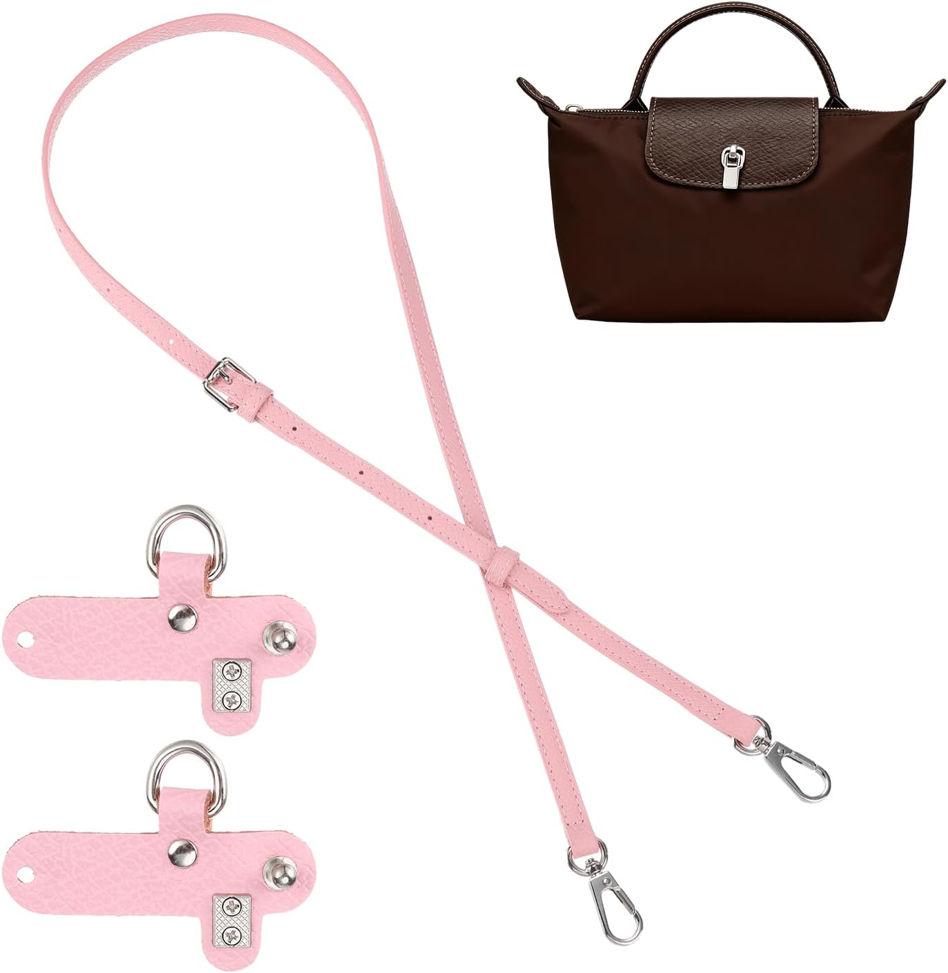 sourcing map Purse Straps Replacement, Adjustable Leather Crossbody Handbag Shoulder Strap Conversion Kit for Mini Pouch, Tote Bag, Handcrafted Bag Accessories (Pink)