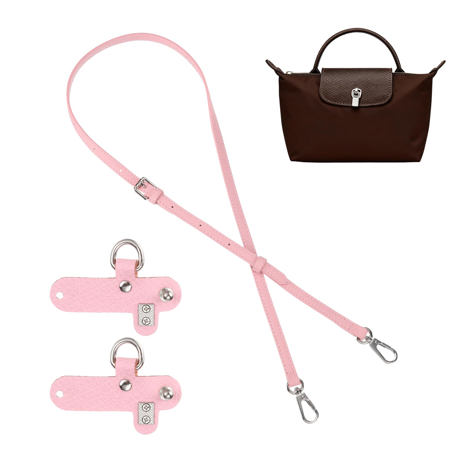 sourcing map Purse Straps Replacement, Adjustable Leather Crossbody Handbag Shoulder Strap Conversion Kit for Mini Pouch, Tote Bag, Handcrafted Bag Accessories (Pink)