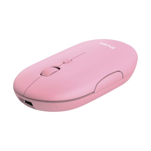 Trust Puck Mouse Wireless Ricaricabile, Bluetooth o 2.4 GHz con Mini Ricevitore USB, Silenzioso, Pulsante DPI, Mouse Bluetooth Ergonomico Senza Fili per PC, Macbook, Mac, Computer, iPad - Rosa