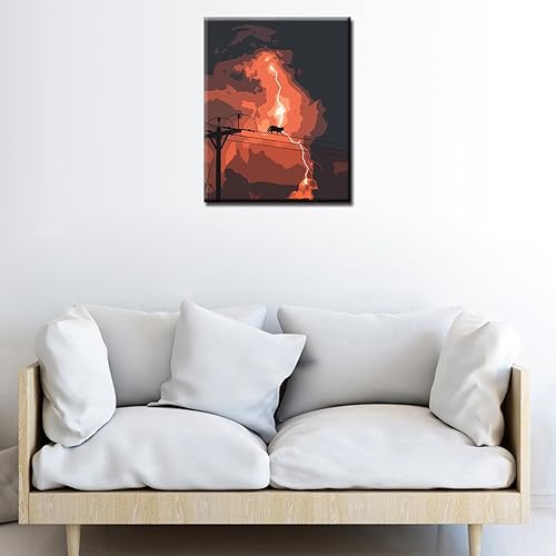 Miniatura 4 de Pintura por números para adultos, gato caminar en el cable eléctrico, pintura al óleo digital DIY pintura acrílica, capa de nube, kits de pintura de