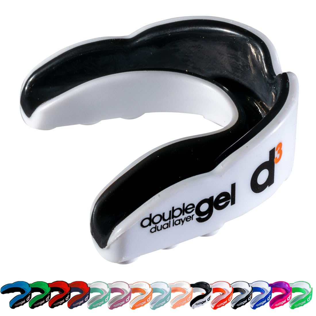 d3 Double Gel Mouthguard wth Case (White/Black, Youth (Under 12)) Gum Shield for Boxing, MMA, Contact Sports, Rugby, Martial Arts, Judo, Karate, Hockey