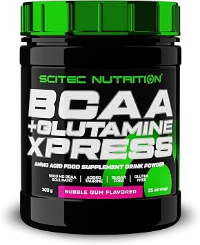 Scitec Nutrition BCAA + Glutamine Xpress   Essential Amino Acid Blend   with 5g 211 BCAAs   5g Glutamine   Fortified with Taurine, 300 g, Bubble Gum