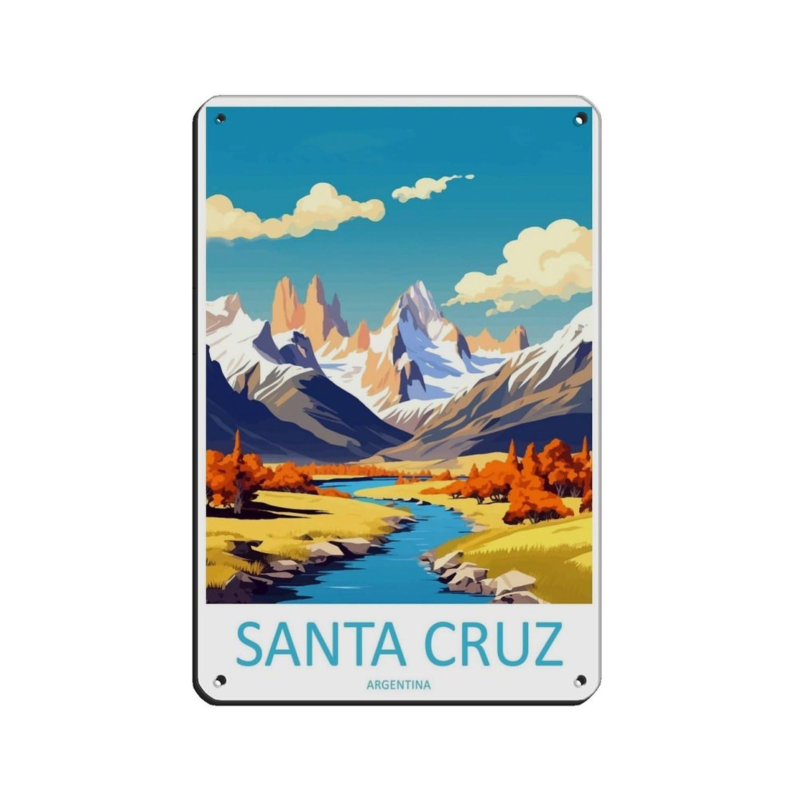 Santa Cruz Travel Art Argentina Travel Poster (2) Retro Poster Metal Tin Sign Chic Art Retro Iron Painting Bar People Cave Cafe Family Garage Poster Wall Decoration 8x12inch(20x30cm)