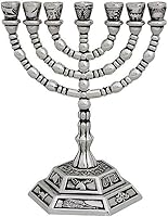 Vista 6 de Holy Land Market Menorá Judía de 7 Ramas - Soporte de Velas de las 12 Tribus de Israel
