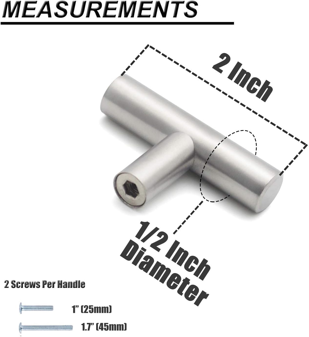 Probrico 30 Pack| 3 Inch Euro T Bar Cabinet Pulls and 30 Pack| Single Hole Cabinet Knobs Bundle, Stainless Steel Kitchen Cabinet Handles Satin Nickel Drawer Pulls Knobs