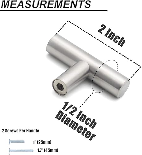 Miniatura 4 de Probrico Paquete de 20 pomos de gabinete de 2 pulgadas, tiradores de níquel cepillado para cajones de cocina, manijas de gabinete de acero