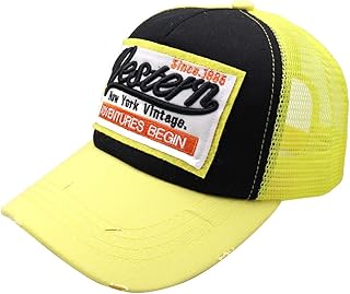 JNKET Fashion Distressed Trucker Hat for Men Women Mesh Baseball Cap Outdoor Sports Hats Summer Sunhat Adjustable Snapbacks Hats (Yellow)