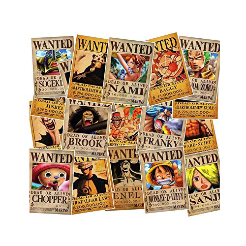 ALTcompluser 25 stuks Anime One Piece wanted poster stickers waterdichte vinyl stickers voor laptop, MacBook, bagage, skateboard