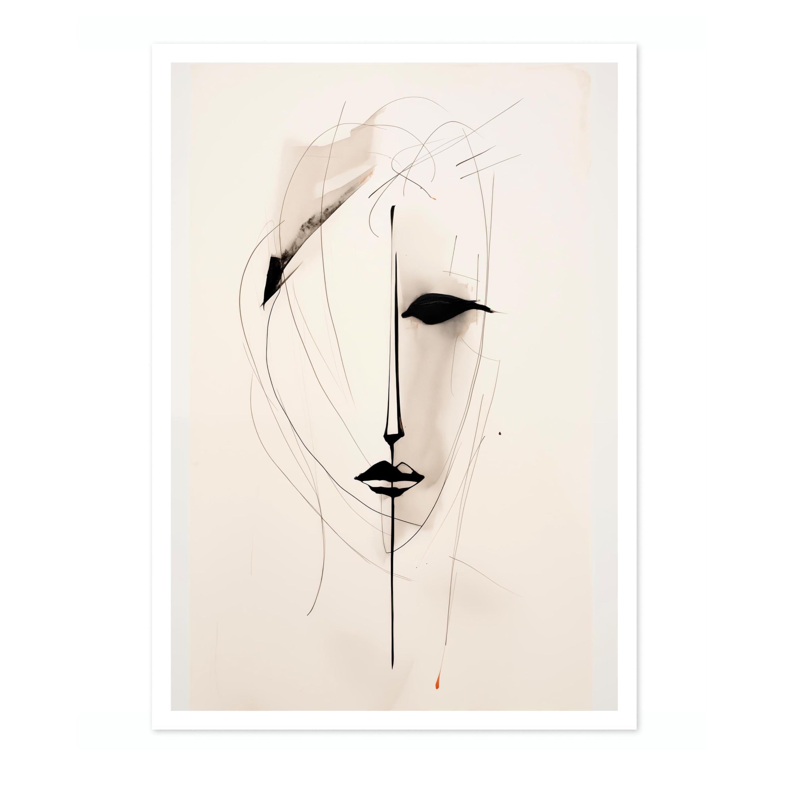 Half-Drawn Face Black And White Abstract Poster, Geometric Minimalist Wall Art Print, Boho Home Decor Modern Living Room Artwork, Archival Matte, A3 (Print Only) - 42x29.7cm โ image 1