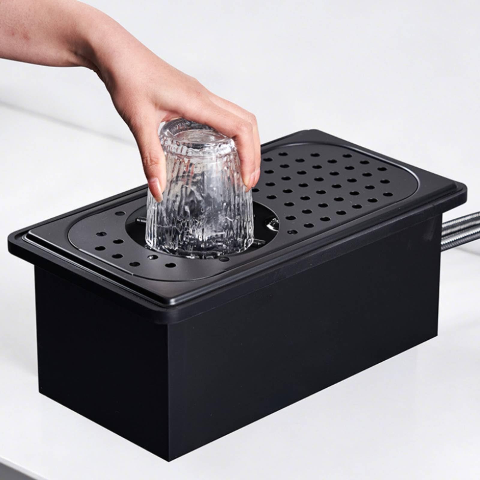 Lavabicchieri Bancone Acciaio Inox Risciacquo Rapido Lavabicchieri da Finitura Nera Accessorio Cucina per, Lavabicchieri Da Bancone Modello B