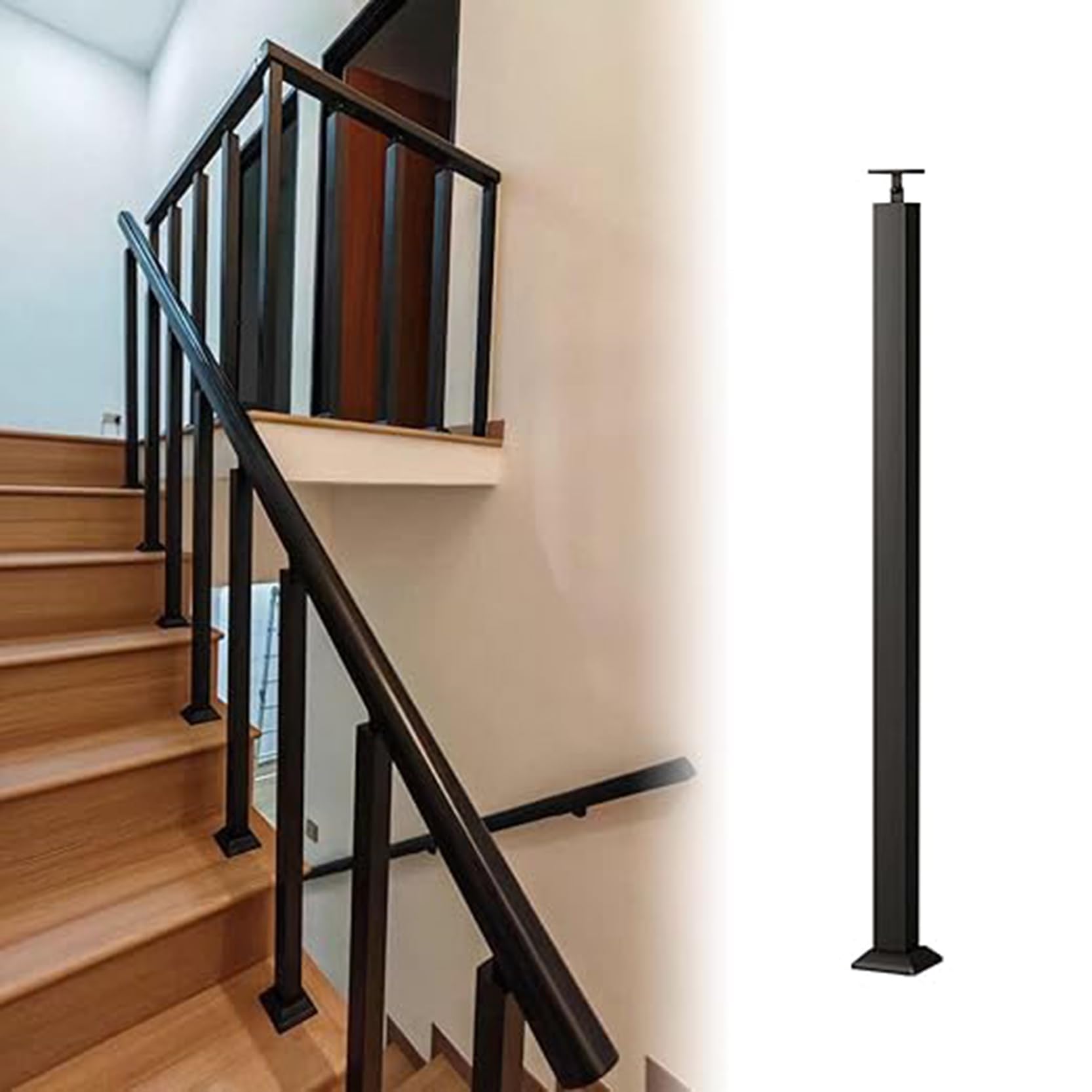 Columna de barandilla ajustable de hierro de 90 cm con base plana para escaleras exterior