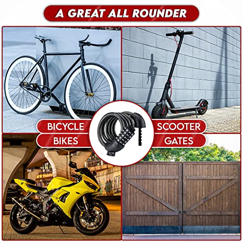 4Ft Bike Lock Cable - 5 Digit Resettable Bike Lock Combination Code Bike Locks Heavy Duty Anti Theft - Flexible Bicycle Lock With 1/2 Inch Mount Bracket - Cable Lock For Outdoor Equipment By Dmni #TOP5