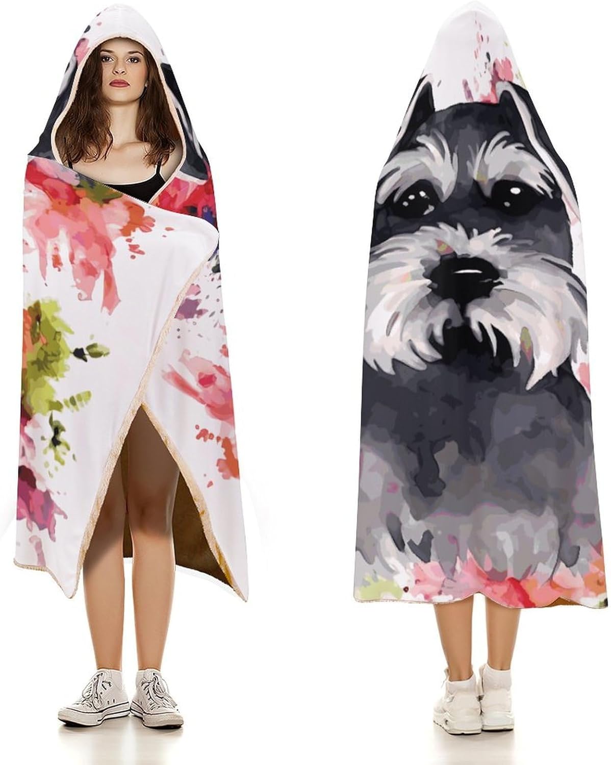 Schnauzer Wearable Fleece Blanket with Hood for Men & Women Oversized Hoodie Blanket Soft Cozy Gift-