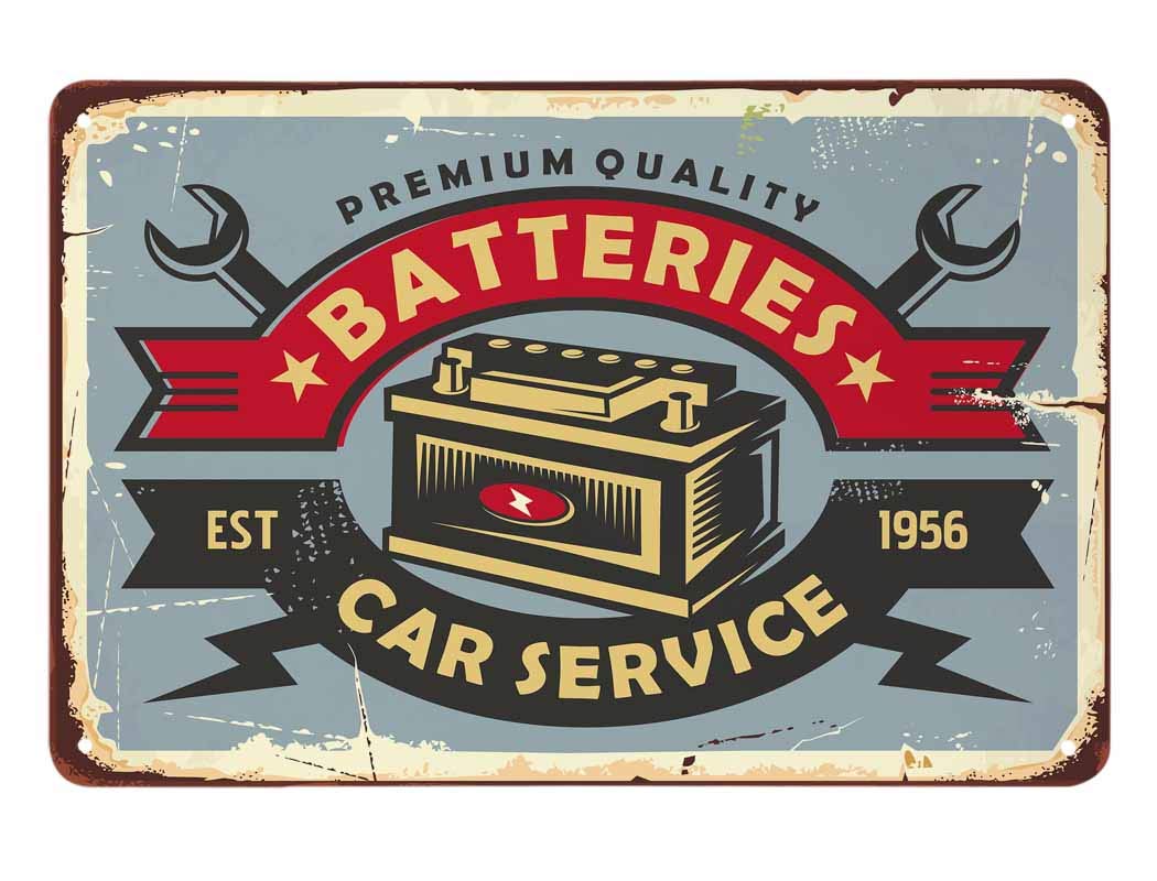 SMAZDFXX Car Batteries Service Tin Sign, Vintage Metal Tin Signs for Cafes Bars Pubs Shop Wall Decorative Funny Retro Signs for Men Women 5.5"x8"