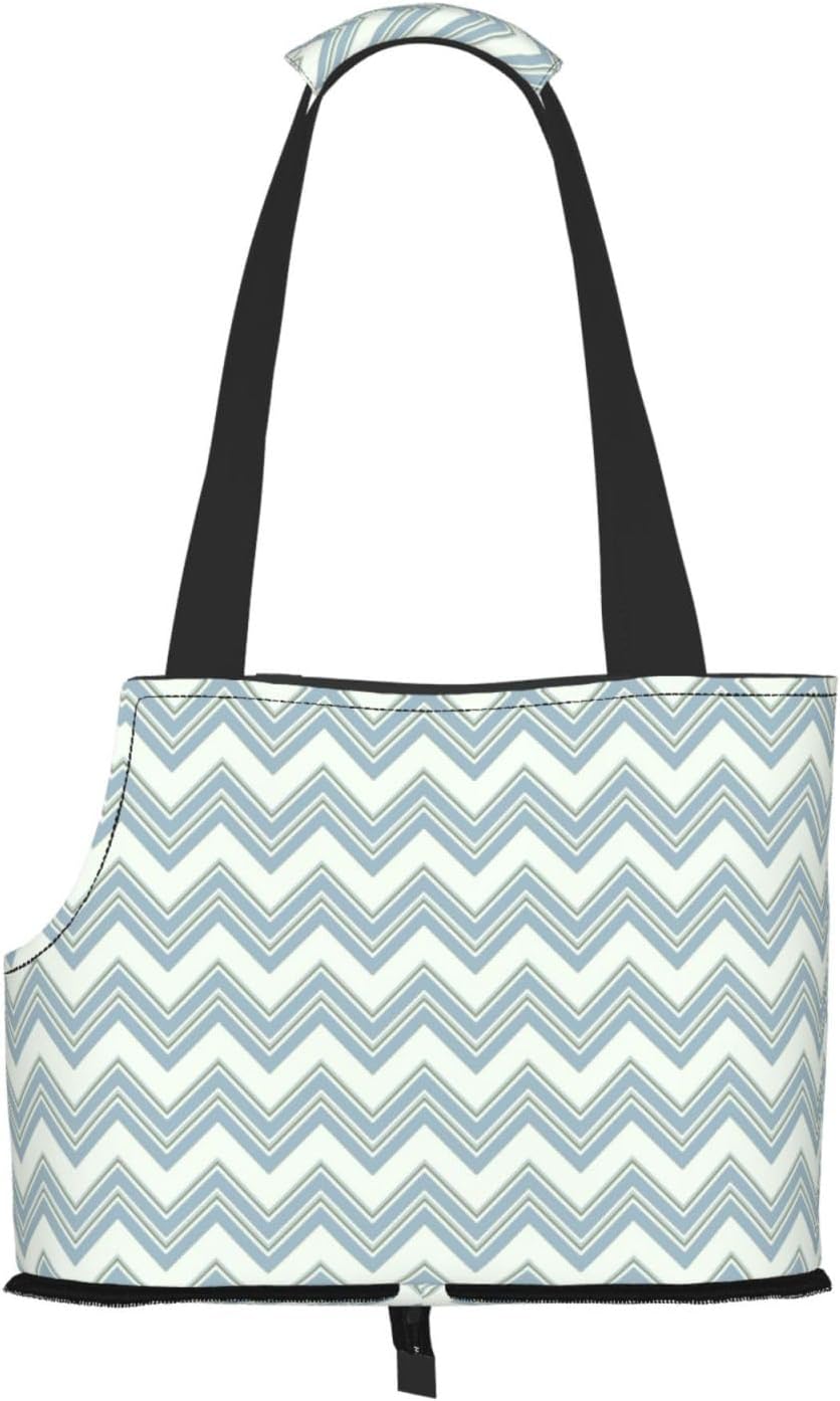 Dog Purse Carrier with Safety Hook - Foldable & Hands-Free Dog Cat Carrier Bag for Subway, Travel, Shopping up to 20lbs Stripes Pattern