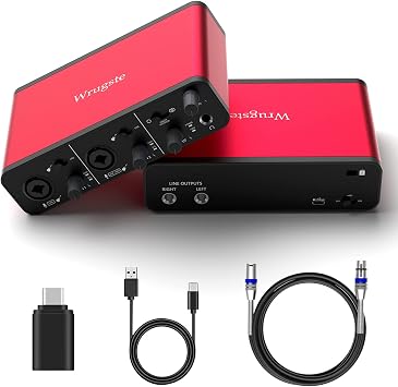 واجهة صوت Wrugste USB + 48V Phantom Power 24Bit / 192kHz لتسجيل البودكاست والتدفق فائق الترا-من Latency التوصيل والتشغيل XLR Audio Interafce للكمبيوتر