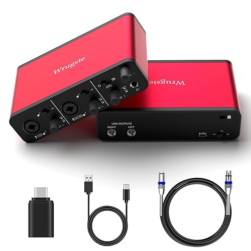 Wrugste USB Audio Interface +48V Phantom Power 24Bit/192kHz for Recording Podcasting and Streaming Ultra-low Latency Plug and Play Noise-Free XLR Audio Interafce for PC
