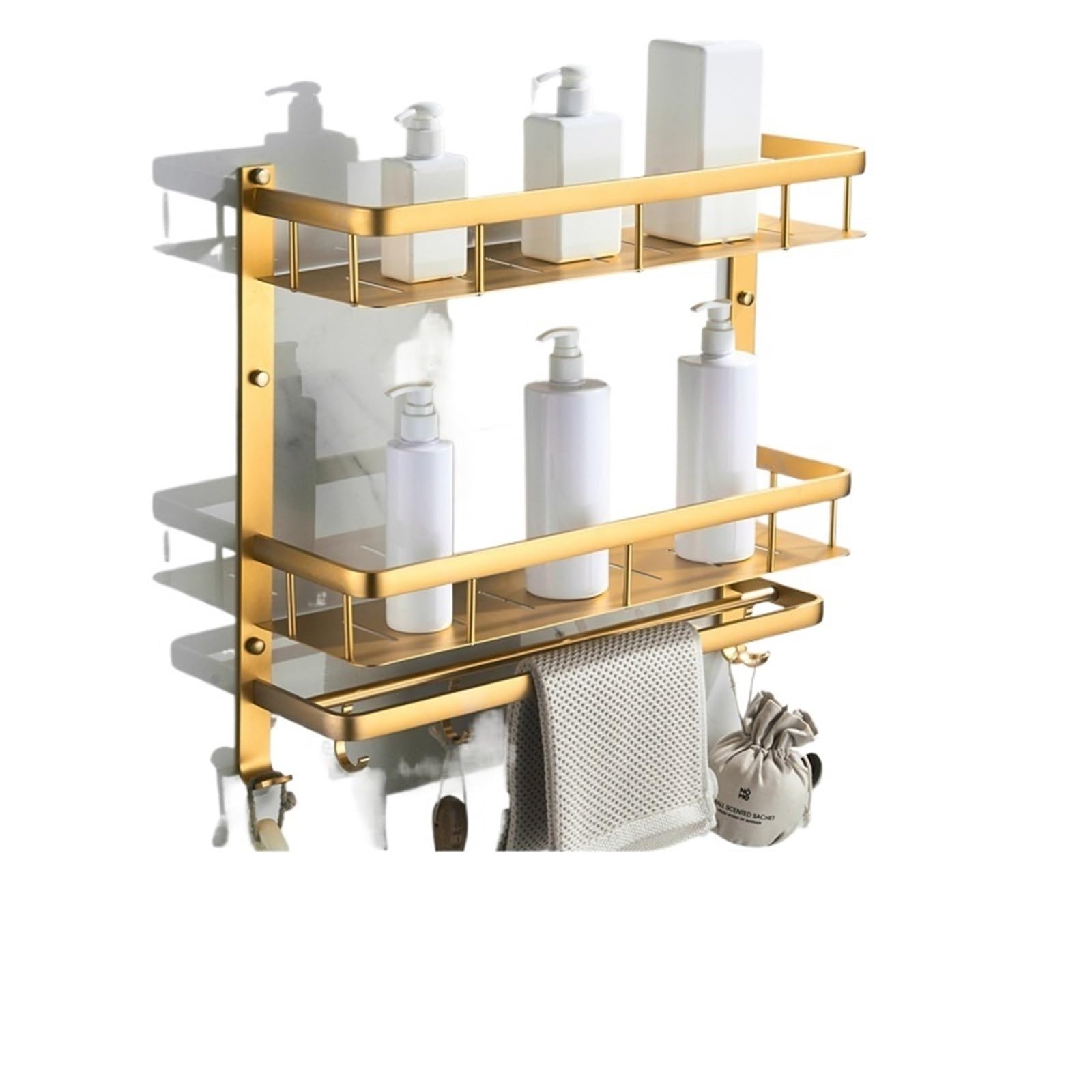 Aluminum Corner Shower Caddy with Towel Bar Wall Mounted Bathroom Shelf Storage Rack