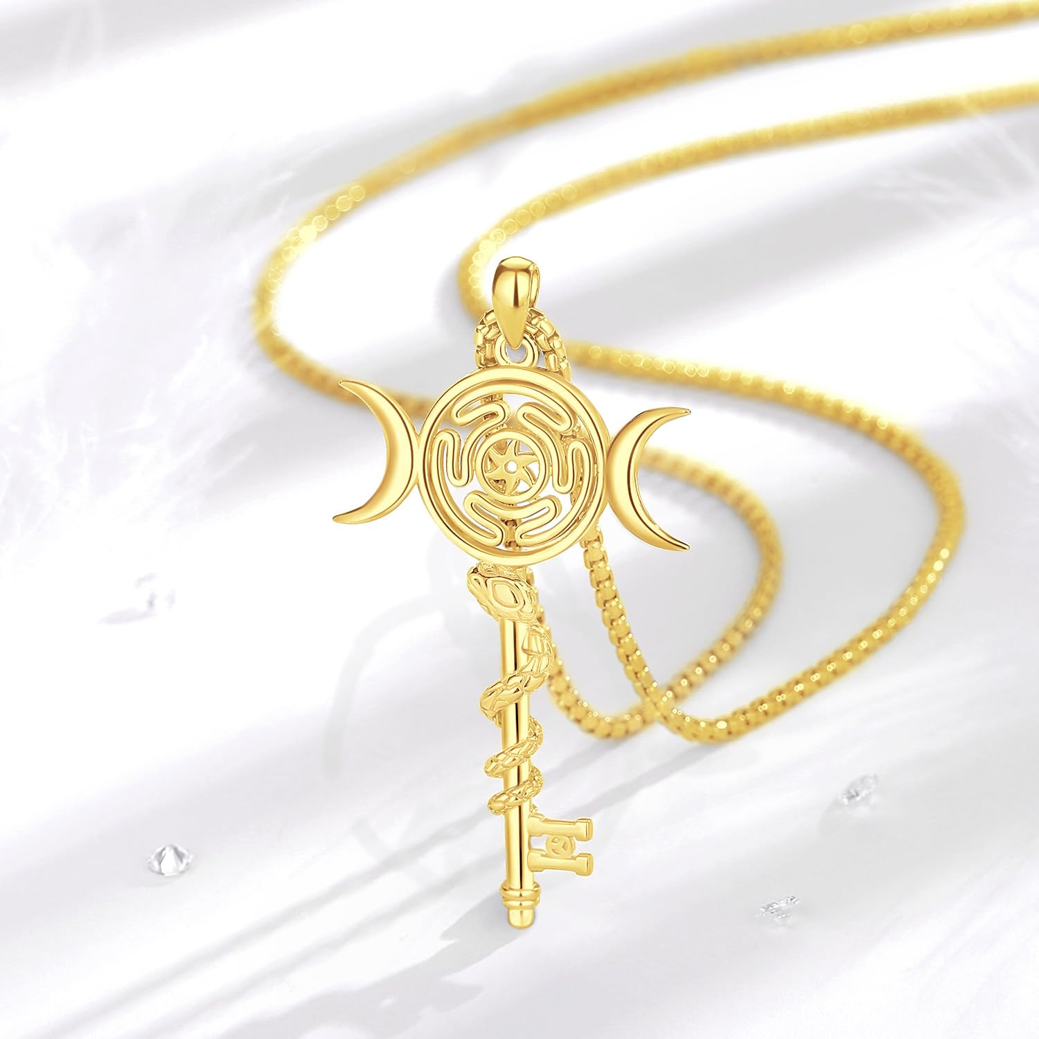 INFUSEU Dreifache Mondgöttin Halskette 925 Sterling Silber Anhänger Heidnisch Wiccan Magische Göttin Hekate Lilith Amulett Schutzschmuck für Frauen Männer