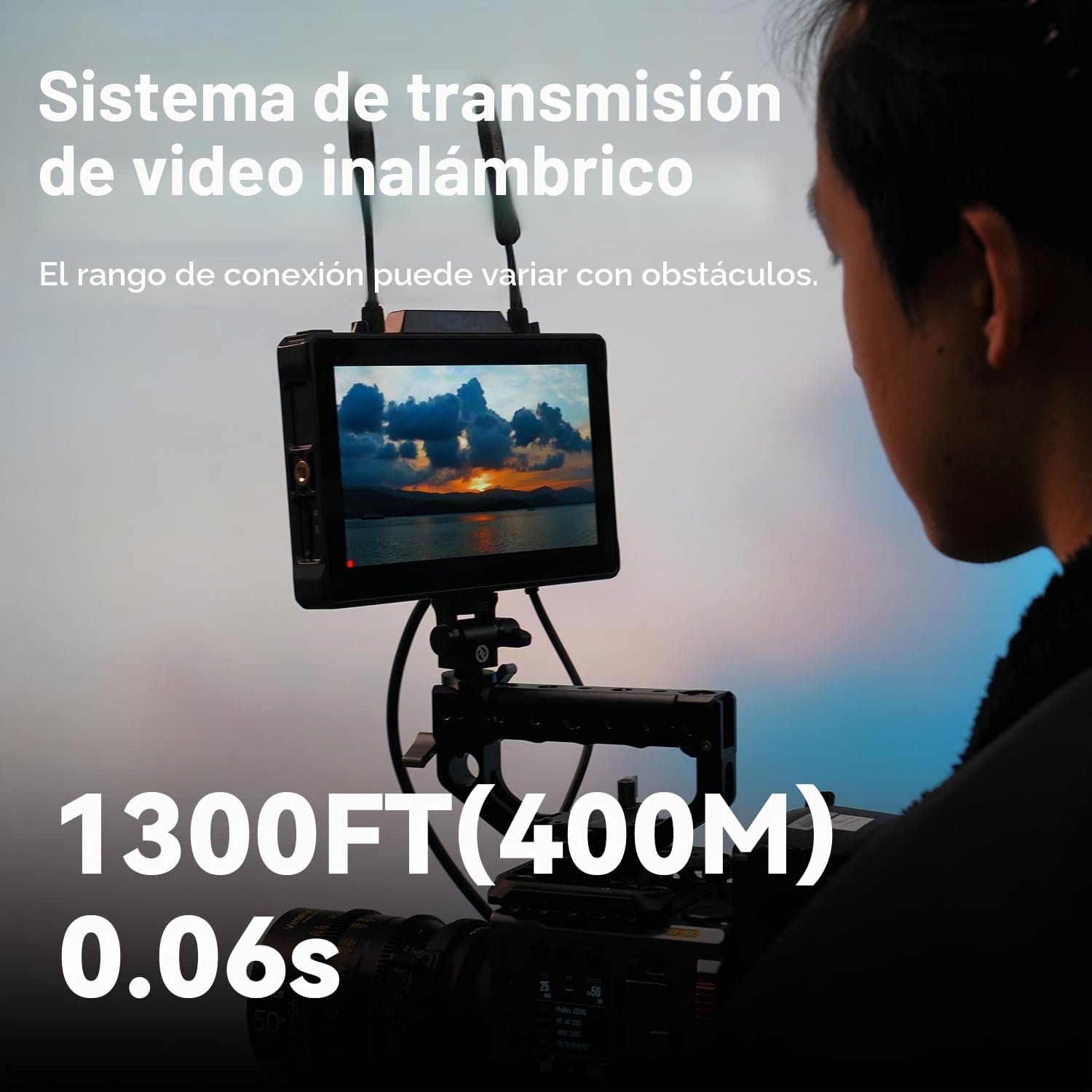 Hollyland Pyro 7 Cámara Field Monitor 7" Transmisor y Receptor Vídeo Inalámbrico, HDMI y SDI Alcance 400 m, Latencia 60 ms, Salto Automático de Doble Banda con Forma de Onda, 3D LUT, Grabación (2 Set)