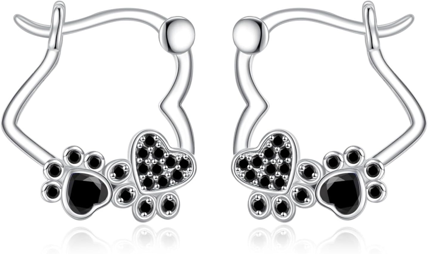 Paw Print Earrings 925 Sterling Silver Pet Hoop Earrings Paw Print Jewelry Cat Dog Gifts for Women