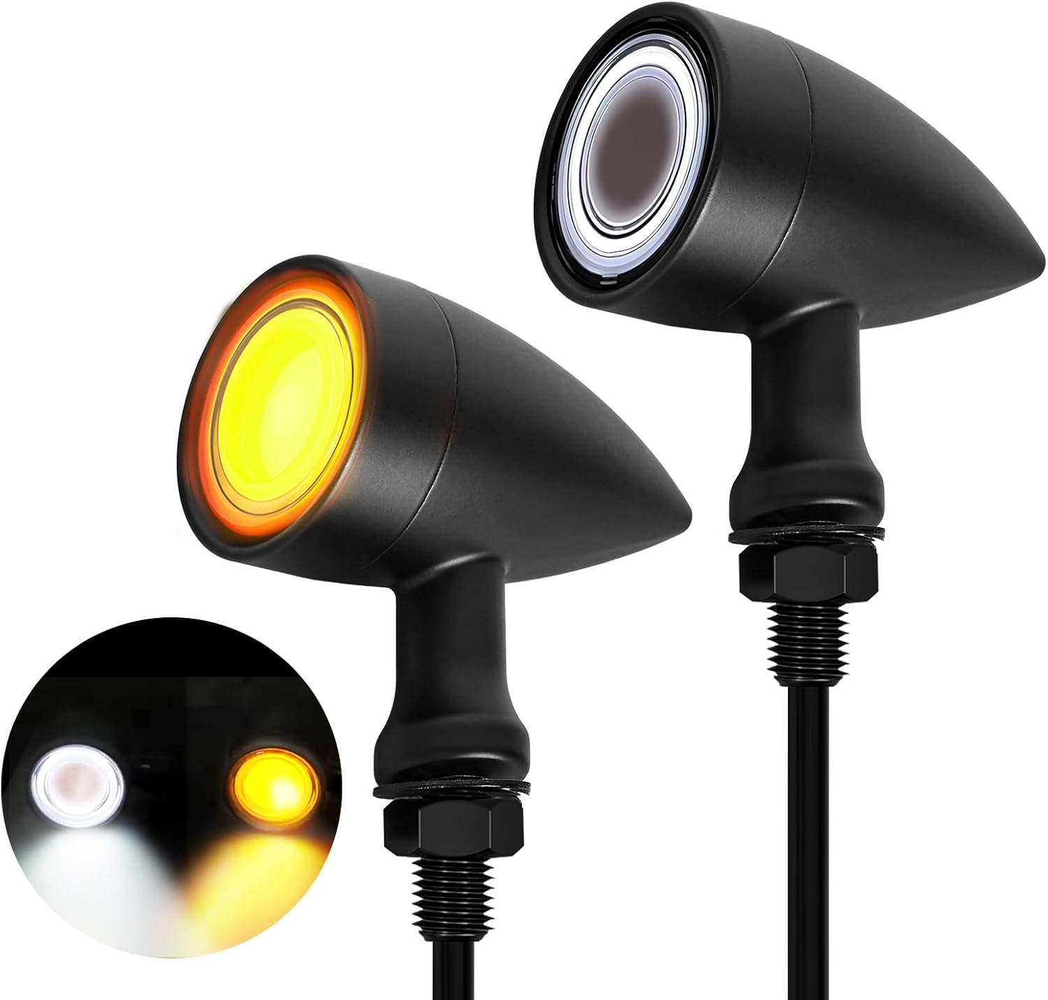 Motorcycle Front Turn Signals Lights Bullet Amber White Tail Light Large SMD Motorcycle Blinker Indicator Compatible for Honda Yamaha Suzuki Kawasaki Harley Chopper Bobber(Black,2PCS)