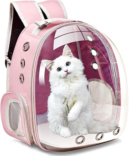 Mochila De Transporte Para Pets Rosa Cachorros E Gatos Com Ventilação Transparente E Visão Panorâmic