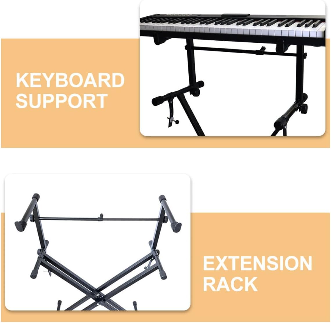 Universal Dual-tube Keyboard Stand Adapter, Black Elevated Electronic Keyboard Support Rack for Musical Instruments, Adjustable Piano Placing Rack Compatible with Electric Organs