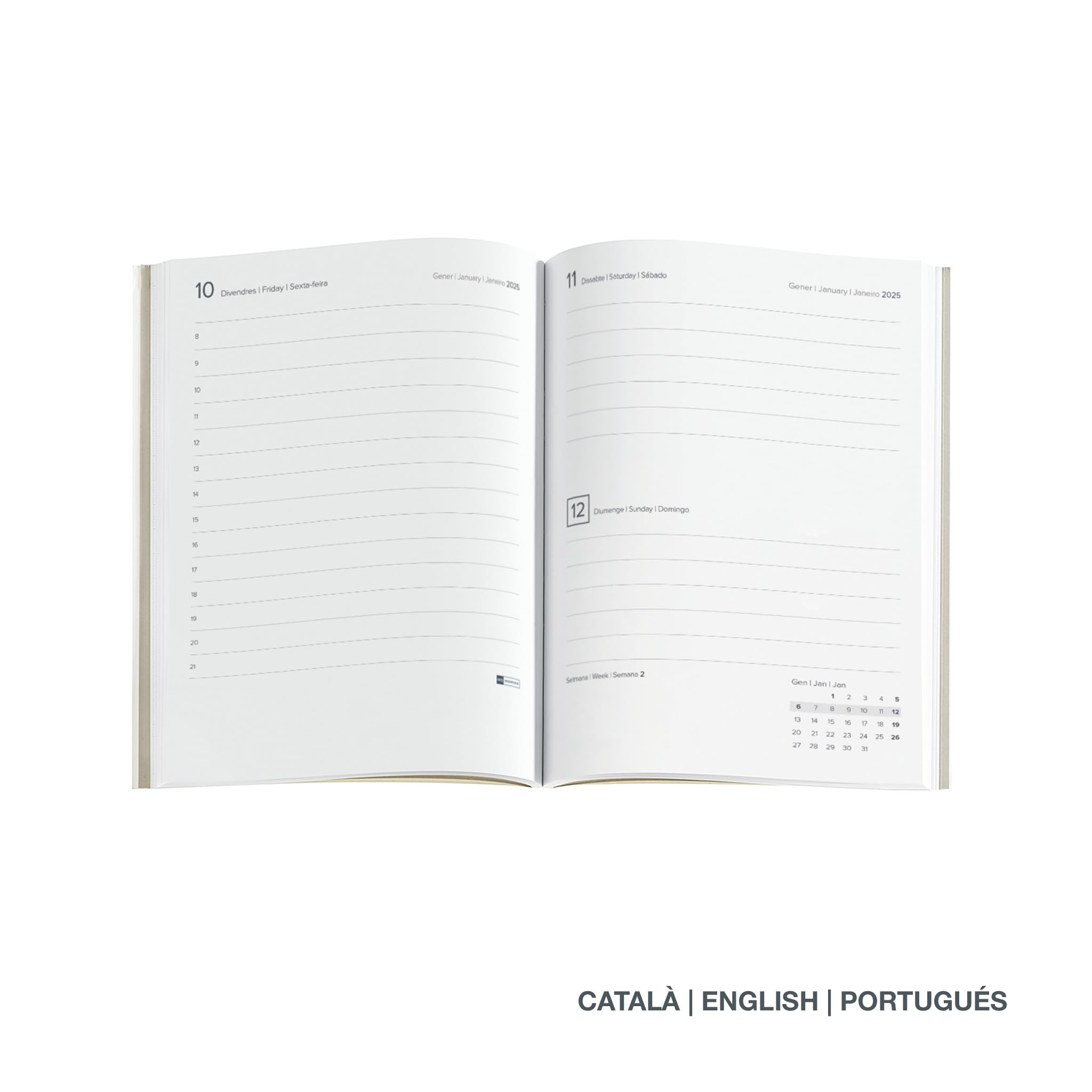 Miquelrius, 2025 Diary, Yearly Diary 122 x 168 mm, Day Page Agenda, Flexible Cover with Stitched Leather, 80 g/m² Paper - Image 2