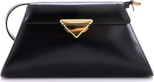 Pre-Loved Trapezoid Flap Shoulder Bag Brushed Leather, Black