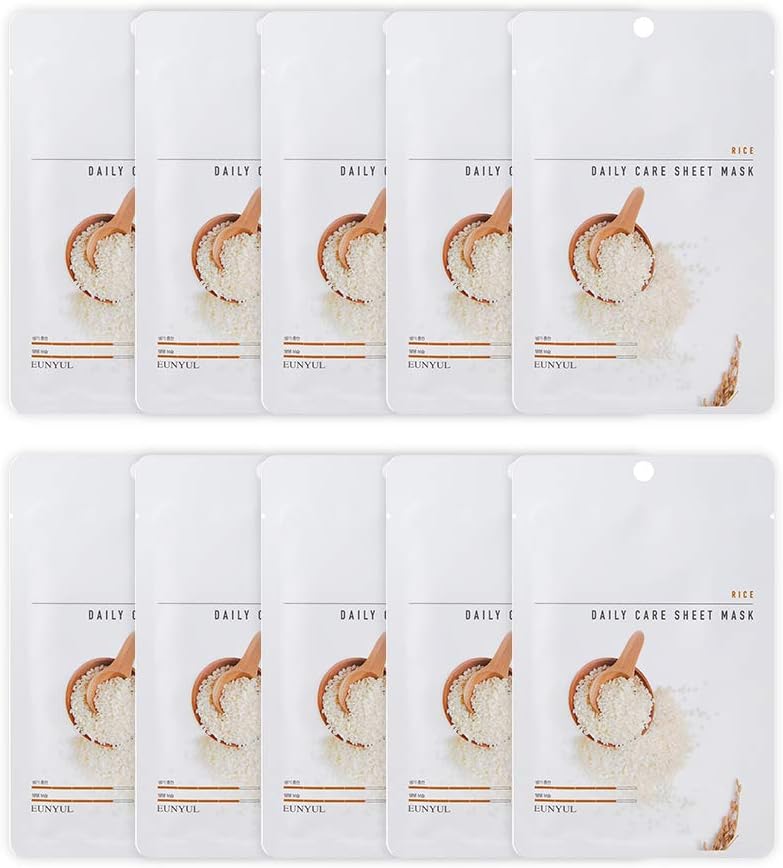 [Confezione da 10] EUNYUL Daily Care maschera viso in tessuto Riso 22ml x 10 Pezzi Cura della pelle coreana Ingredienti idratanti e nutrienti e naturali per tutti i tipi di pelle