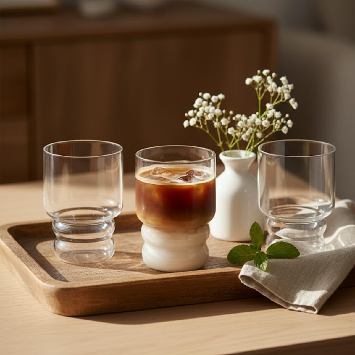 Kavisli Tasarımlı 3’lü Cam Bardak Seti – 350 ml – Şık Sunum, Soğuk & Sıcak İçeceklere Uygun Modern Tasarım
