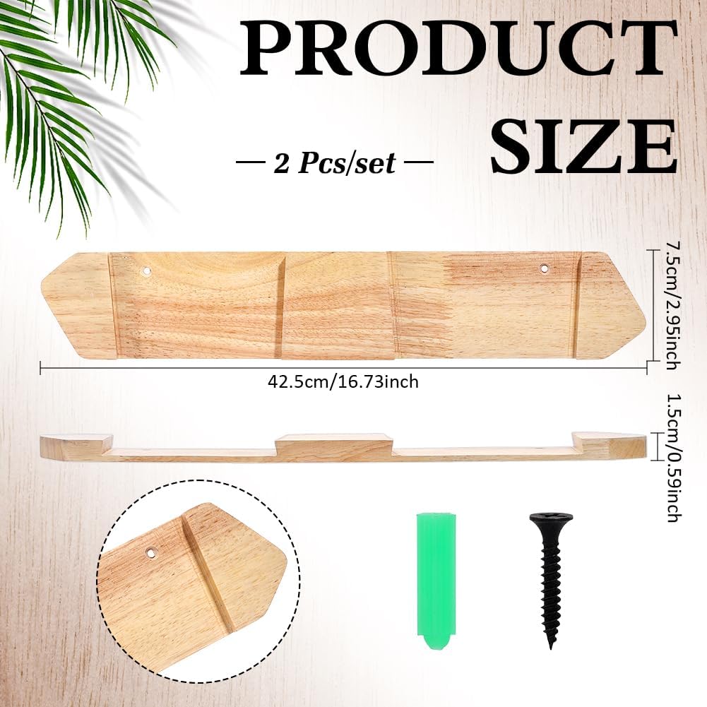 PH PandaHall 2pcs Wood Ski Rack Wall Mounted Ski Organizer Horizontal Snowboard Display Stand Skateboard Holders Longboard Storage Racks for Indoor Garage Home Walls Skis Display Organization image 2